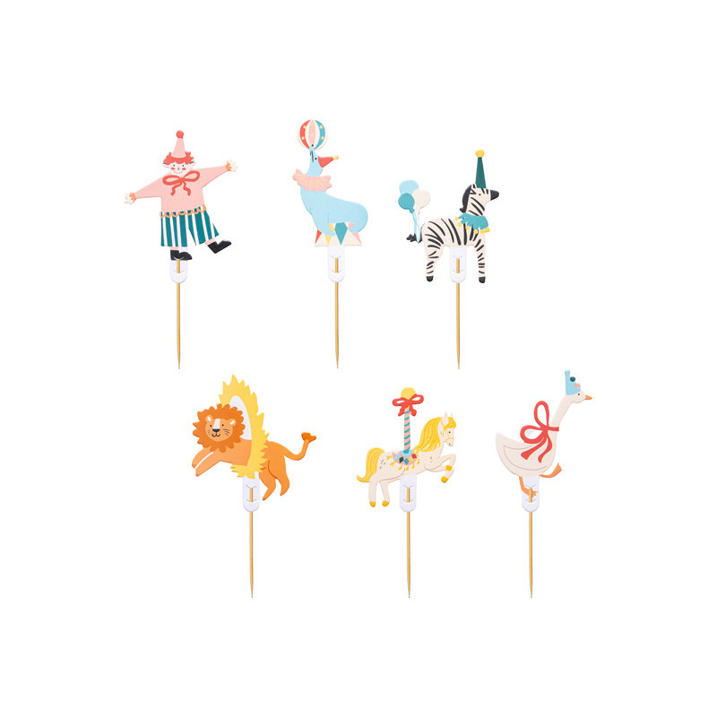 Circus Cupcake Toppers, 9-11.5 cm, mix (1 pkt / 6 pc.)