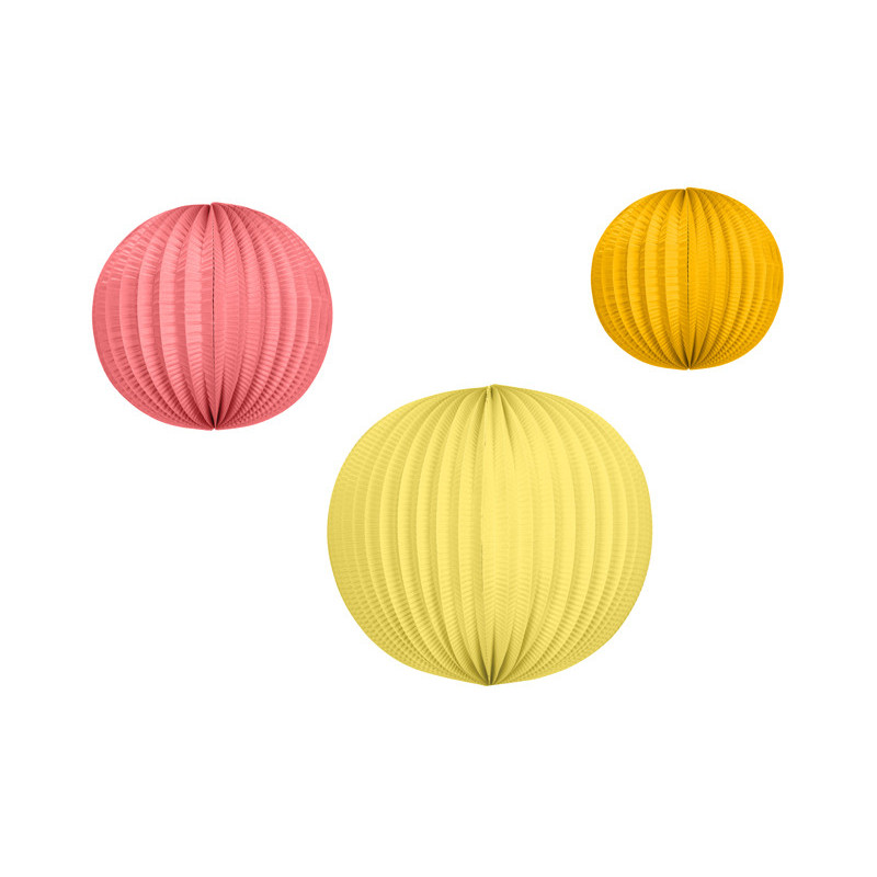 Set of paper lanterns, orange, pink, yellow (1 pkt / 3 pc.)