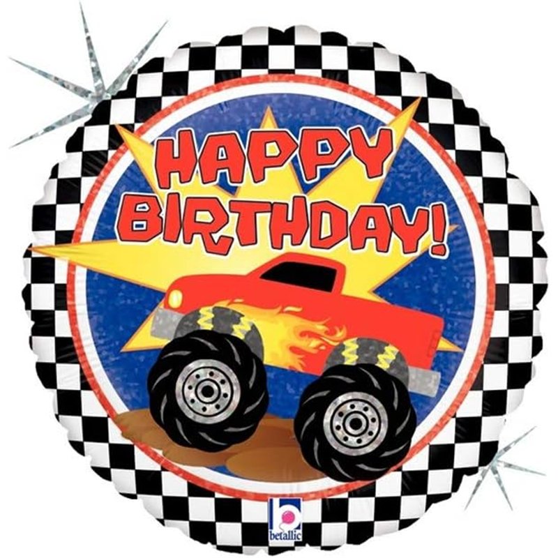 Happy Birthday Monster Truck 18" folieballon holografisk